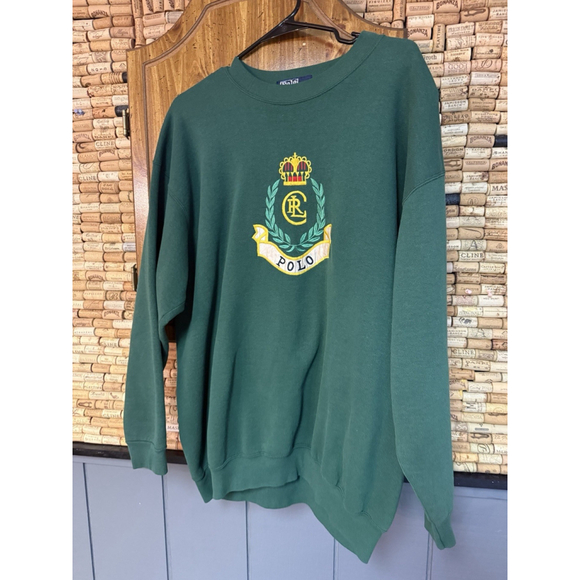 Vintage 90s Polo Ralph Lauren Embroidered Crest Logo Cotton Sweatshirt Sz XL - Picture 2 of 5